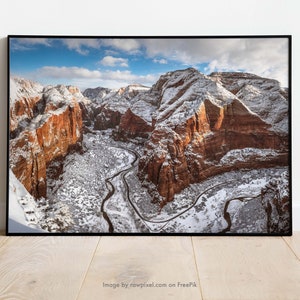 Zion National Park Photography Print | National Park Wall Art | Acrylic, Canvas, Metal and Giclee Prints | Angel&#39;s Landing in Winter Snow