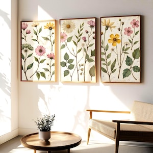 Vintage Inspired Set of 3 Botanical Wildflower Prints | Cottagecore Nature Print
