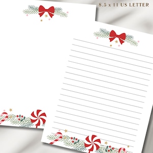 Christmas Writing Paper,Printable Stationery Set, Letter Writing Set, Lined and Unlined, US Letter 8.5x11