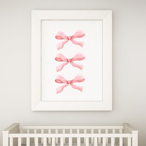 Watercolor Pink Trio Bow Digital Wall Art , Bow Printable, Instant Download, Nursery Room Decor, Above Crib Wall Art Decor