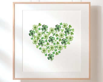 Shamrock Heart Print | St. Patrick's Day Print | Watercolor Clover Print | Irish Home Decor | St. Patrick's Day Print | DIGITAL DOWNLOAD