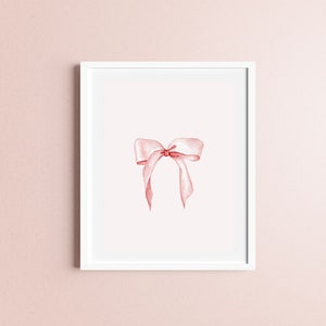 Watercolor Pink Bow Print, Printable Wall Art, Travel Nursery Decor, Girls Room Decor, DIGITAL DOWNLOAD image 1