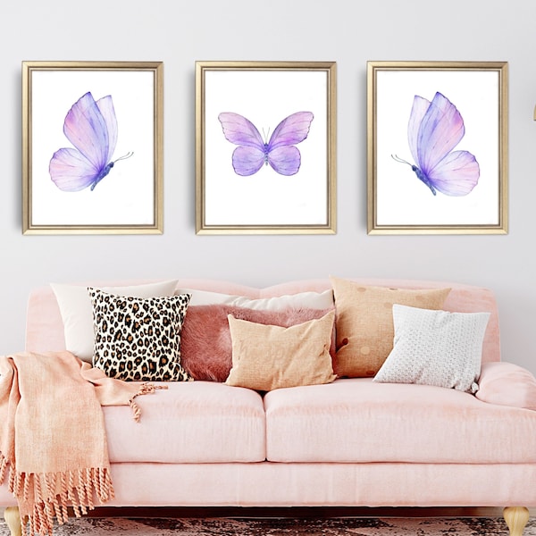 Watercolor Purple Trio  Butterfly Print - Home Decor - Girls bedroom decor - Butterfly art print - Printable butterflies - Instant Download