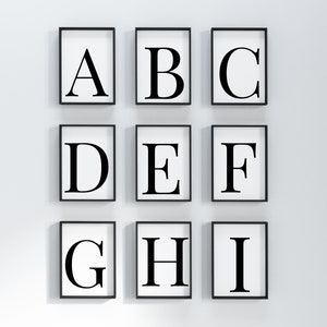 Afdrukbare letters en cijfers, afdrukbare muurkunst, letters en nummerposter, alfabettypografieprint, initiële minimalistische letterkunst