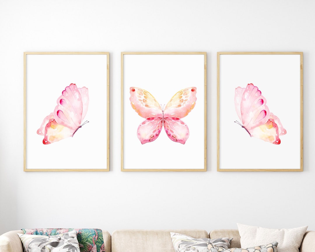 Watercolor Pink Trio Butterfly Print butterfly Bedroom Decor Butterfly