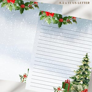 Christmas Writing Paper,Printable Stationery Set, Letter Writing Set, Lined and Unlined, US Letter 8.5x11