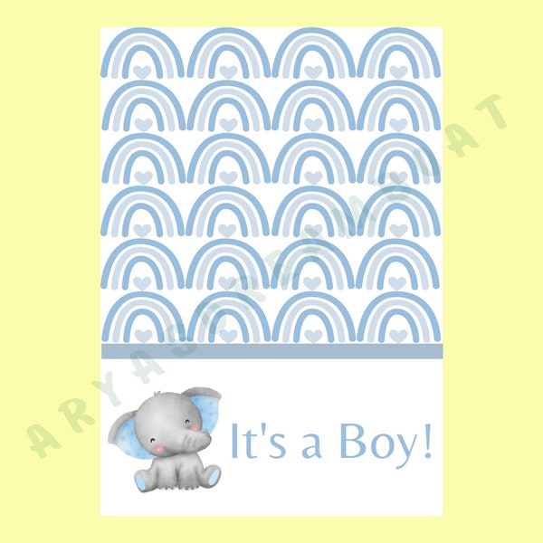 Printable Mini Cookie Card, It's A Boy Cookie Card, Boy Gender Reveal Party Cookie Card, Rainbow Baby Shower Advice Cards Instant Download