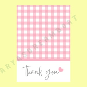 Mini cartes à biscuits Vichy aquarelle, kit de carte à biscuits imprimable, carte de révélation de sexe baby shower, carte de remerciement rose imprimable