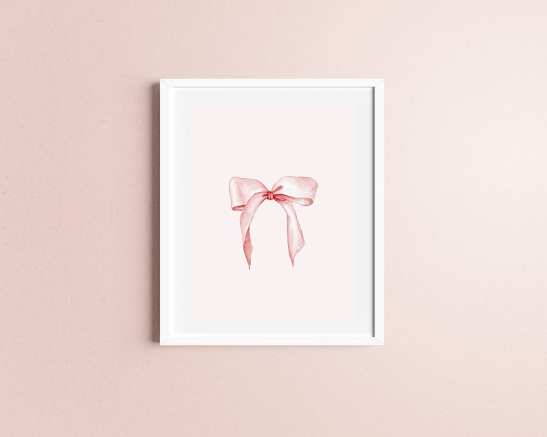 Watercolor Pink Bow Print, Printable Wall Art, Travel Nursery Decor, Girls Room Decor, DIGITAL DOWNLOAD image 1