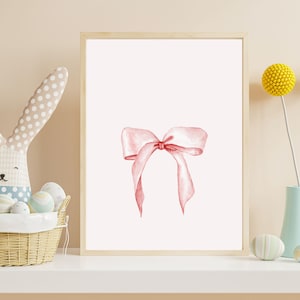 Watercolor Pink Bow Print,  Girly Printable Wall Art, Ribbon Print, Valentines Day Printables,DIGITAL DOWNLOAD