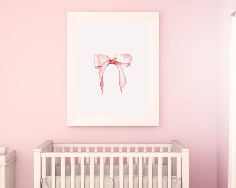 Watercolor Pink Bow Print, Printable Wall Art, Travel Nursery Decor, Girls Room Decor, DIGITAL DOWNLOAD image 3