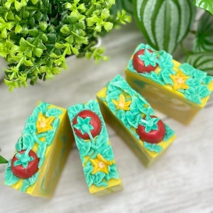 Maters on the Vine | Artisan Soap | Fancy Bath Bar | Light Green Scent | Sculpted Soap Tomatoes and Blossoms | Handmade in Tennessee