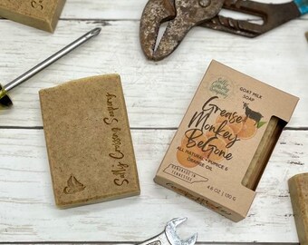 Grease Monkey Goat Milk Soap | Hand Scrub Bar for Mechanics and Gardeners | All Natural Ingredients including Pumice & Orange Oil