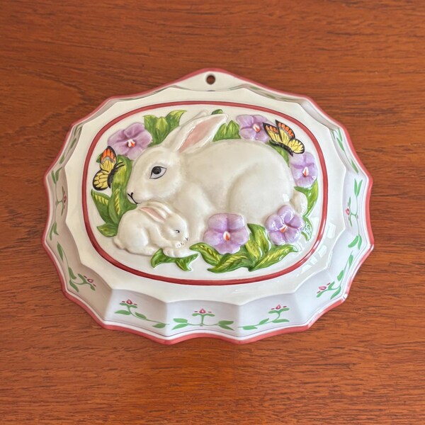 Vintage Le Cordon Bleu Easter Bunny Jelly Mould: Hand-Painted Porcelain Wall Hanging