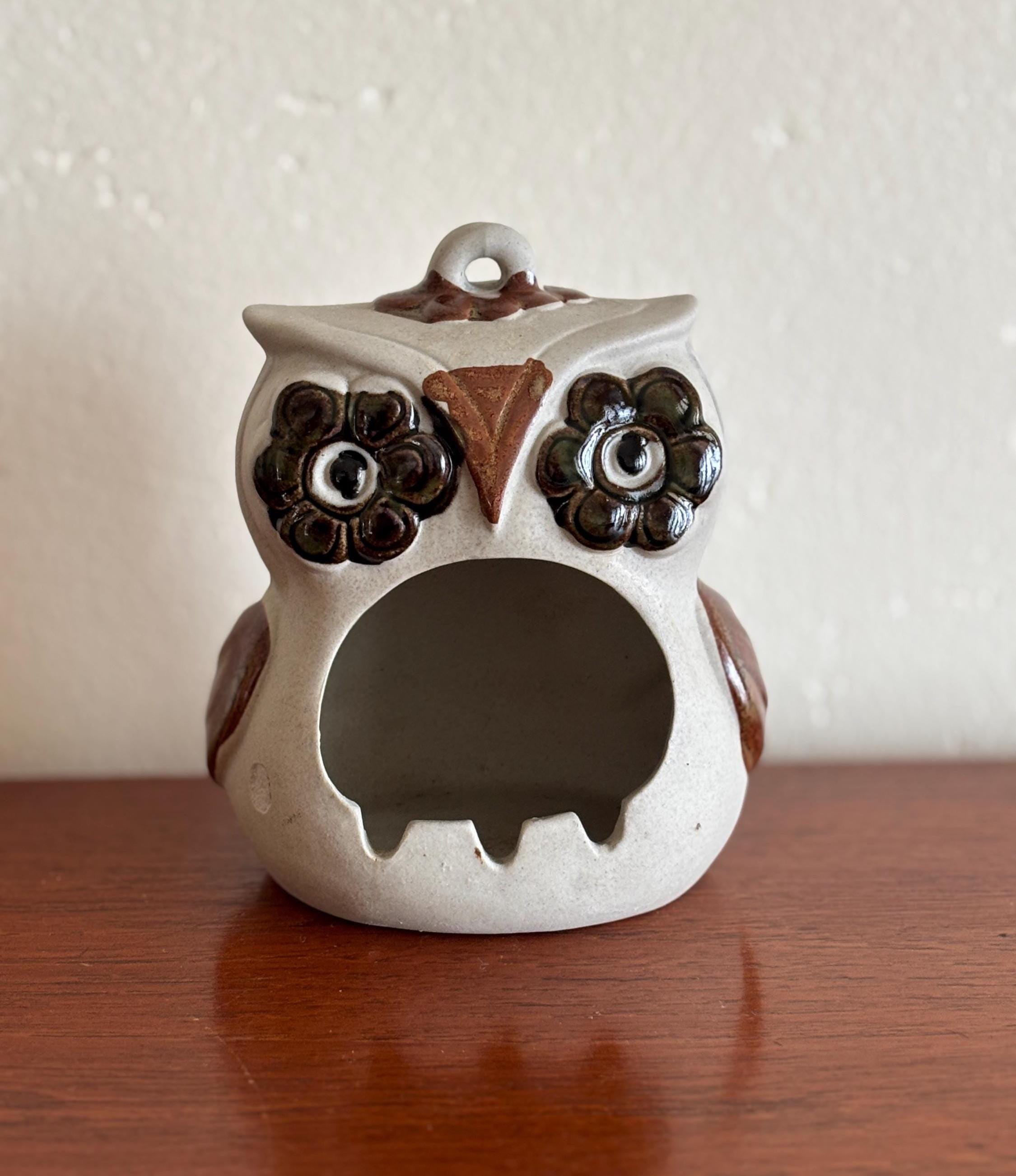 Vintage Stoneware Owl Holder: Boho Decor, Incense Burner