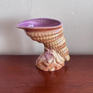 Vintage Kalmar Cornucopia Vase: Australian Art Pottery, Pink Lustre Shell Vase, 1950s Mid Century Decor