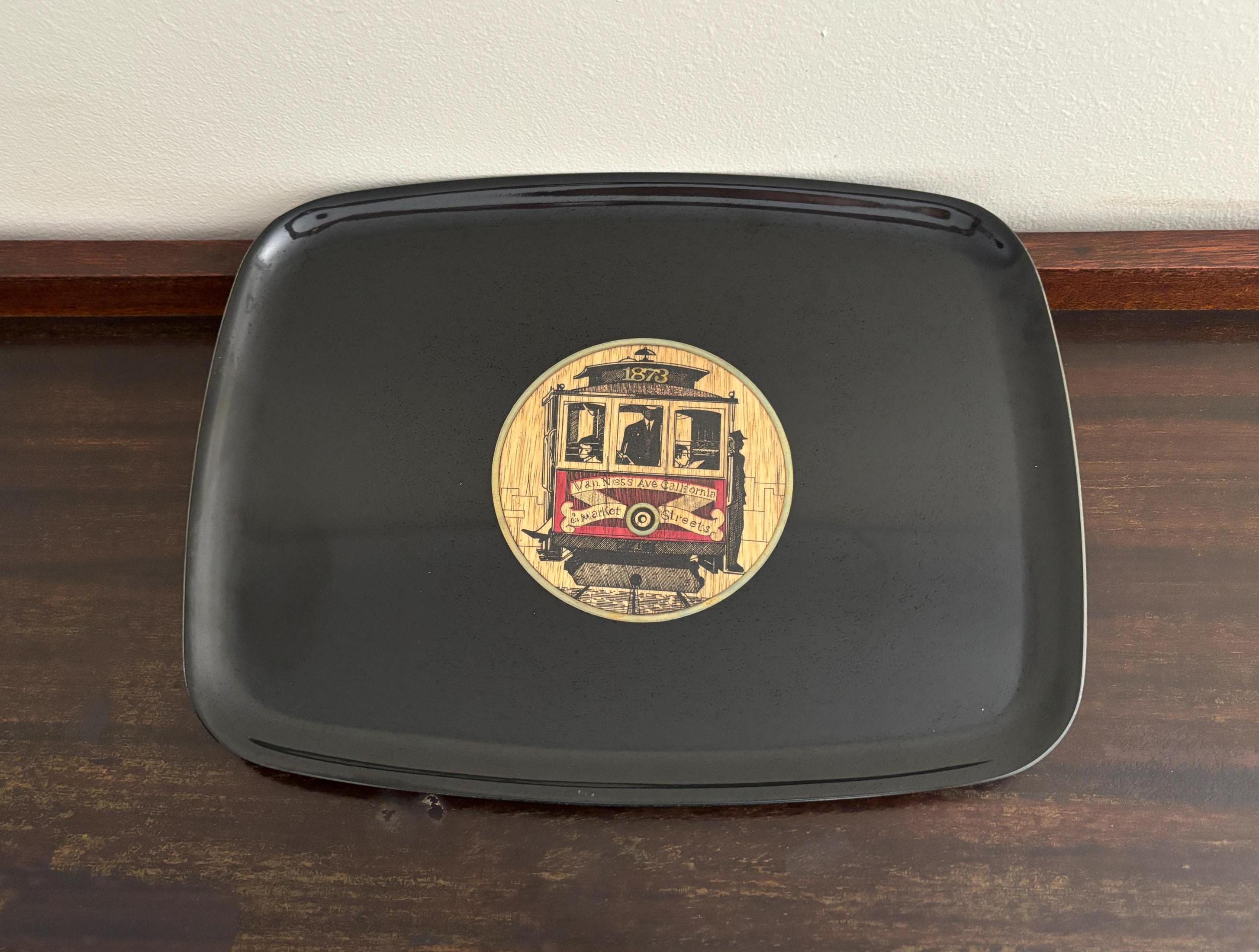 Vintage Couroc San Francisco Trolley Tray: Mid-century Black