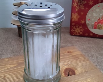 Fluted glass and stainless steel sugar shaker