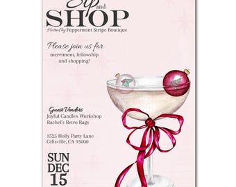 Editable Sip and Shop Invite Template - Champagne & Shopping- DIY - 5x7 Printable - Digital Download - Corjl - Holiday Sip and Shop