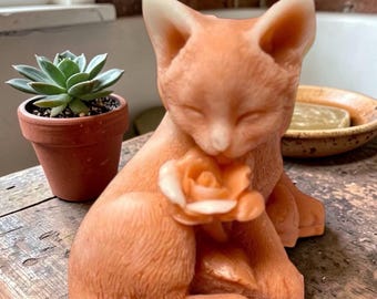 Handmade Cat Soap with Flower: Vegan Glycerin or Goat Milk Soap