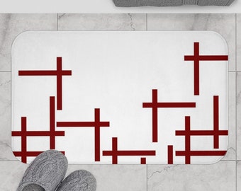 Trickle Stickle White and Deep Red Bath Mat