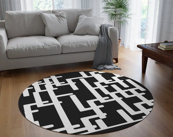 Lovely Black and White Round Rug