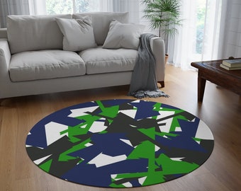 Broken Blue Abstract Round Rug