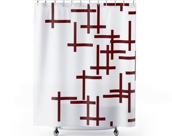 Trickle Stickle White and Deep Red Shower Curtain