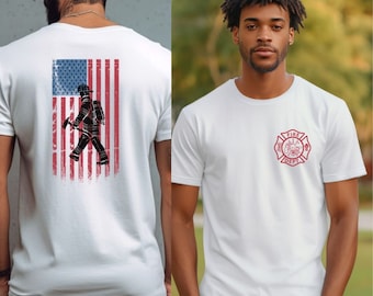 Fire Department with US flag in the back, Firefighter Shirt,Men's Graphic Tee,Fire Dad,Firefighter,Fire Chief,Firefighter,Firefighter Gift