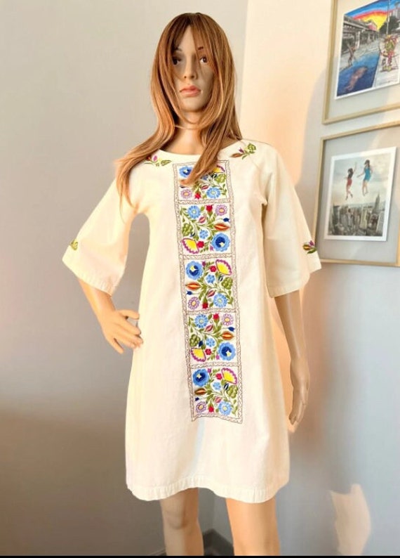 Vintage Boho Embroidered Tunic Dress XS/S