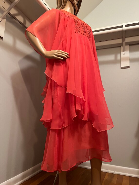 Vintage Floaty Coral Pink 1960s-70s Dress XS - image 2