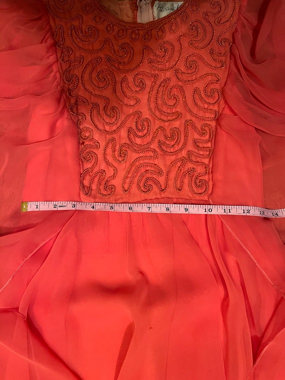 Vintage Floaty Coral Pink 1960s-70s Dress XS - image 5