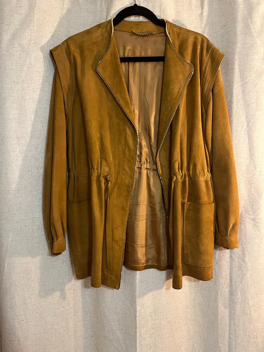 Vintage Brown Suede Jacket with Acrylic Knit
