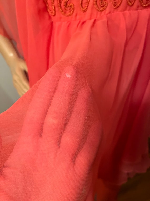 Vintage Floaty Coral Pink 1960s-70s Dress XS - image 10