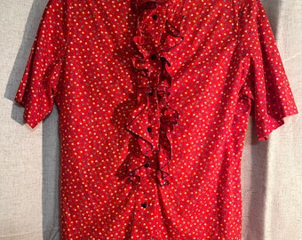 Vintage 70s 80s Red Ruffle Blouse XS/S