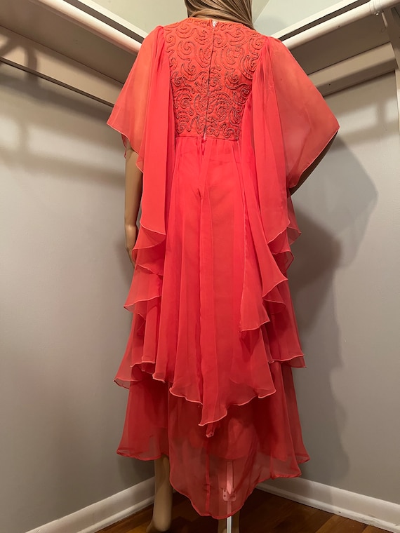 Vintage Floaty Coral Pink 1960s-70s Dress XS - image 4