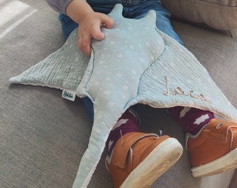 Handmade Mint Manta Ray Stuffed Animal - Ocean Fish Plush for Children - Baby Doudou and Nursery Decor - Personalized kid name plushie