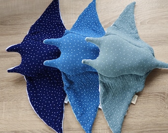 Handmade blue Stingray plushies, Mantaray stuffed doudous with personalized name