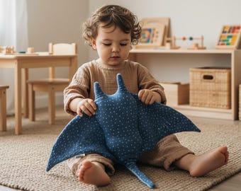 Stingray plush – Handmade sea mantaray soft toy, personalized baby comforter