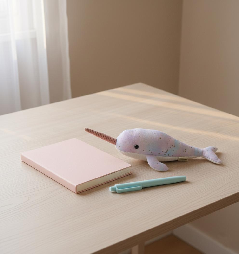 パステルカラーのミニイッカク – 水彩画のぬいぐるみクジラ。かわいい