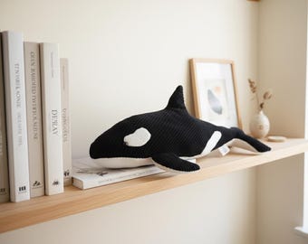 Handcrafted Orca plush — Keepsake corduroy whale for ocean-inspired homes