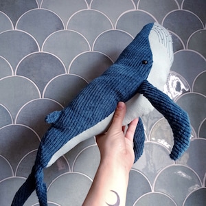 Big Blue Stuffed Whale Handmade Plushie Ocean Animal Big Humpback Whale Baby Doudou Cuddle Soft Toy Plush Pillow Whale image 5