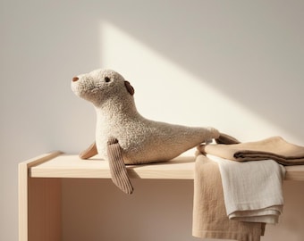 Leão-marinho de pelúcia grande feito à mão - Brinquedo de pelúcia macio e fofinho do oceano - Foca para bebês e crianças
