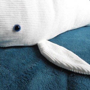 Big stuffed white sperm whale, handmade albino sperm whale plushie, soft cuddle stuffed animal, ocean plush decoration, newborn doudou image 5