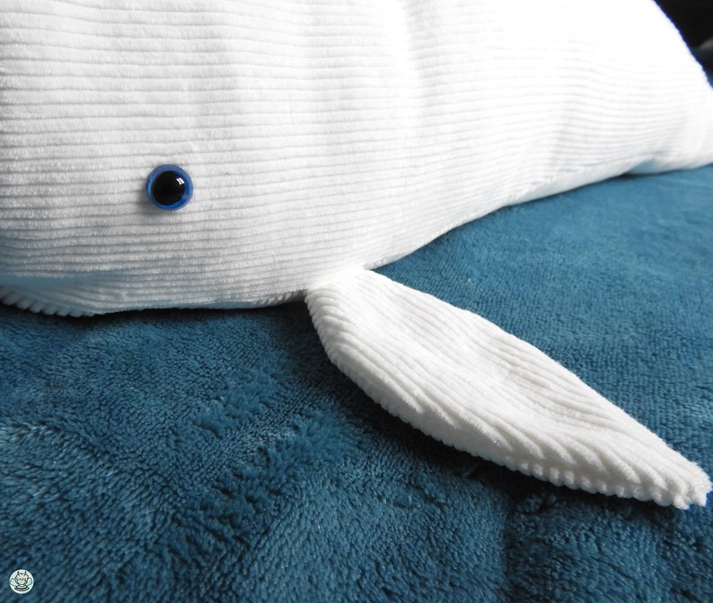 Big stuffed white sperm whale, handmade albino sperm whale plushie, soft cuddle stuffed animal, ocean plush decoration, newborn doudou image 5