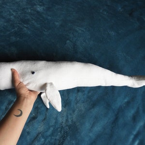 Big stuffed white sperm whale, handmade albino sperm whale plushie, soft cuddle stuffed animal, ocean plush decoration, newborn doudou image 6