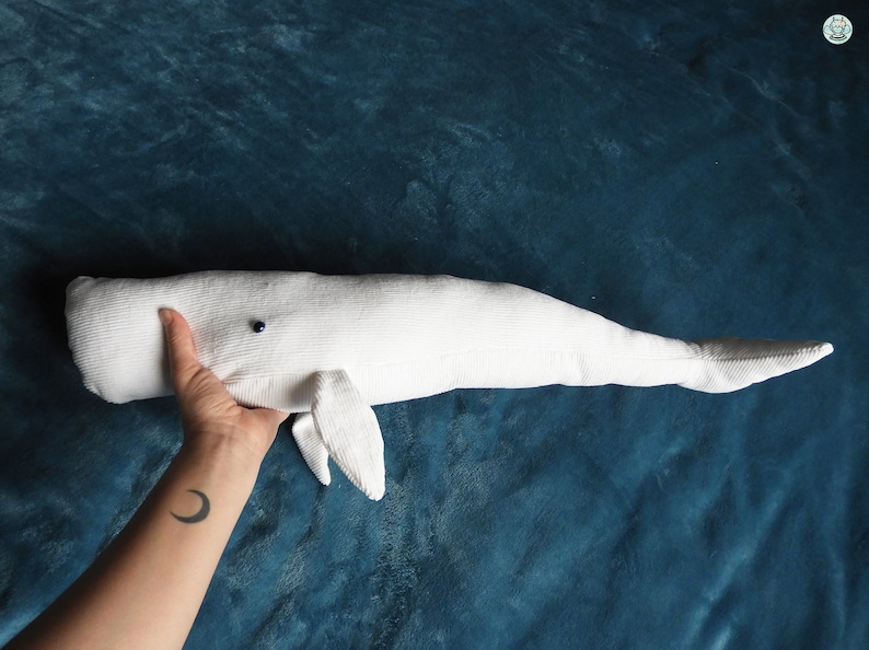 Big stuffed white sperm whale, handmade albino sperm whale plushie, soft cuddle stuffed animal, ocean plush decoration, newborn doudou image 6