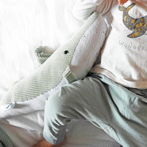 Handmade big stuffed Humpback whale in mint-blue corduroy and white cotton