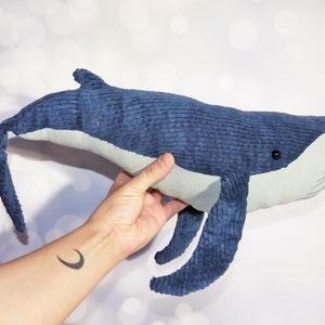 Big Blue Stuffed Whale Handmade Plushie Ocean Animal Big Humpback Whale Baby Doudou Cuddle Soft Toy Plush Pillow Whale image 1