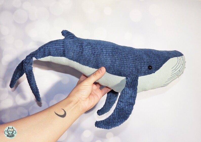 Big Blue Stuffed Whale Handmade Plushie Ocean Animal Big Humpback Whale Baby Doudou Cuddle Soft Toy Plush Pillow Whale image 1